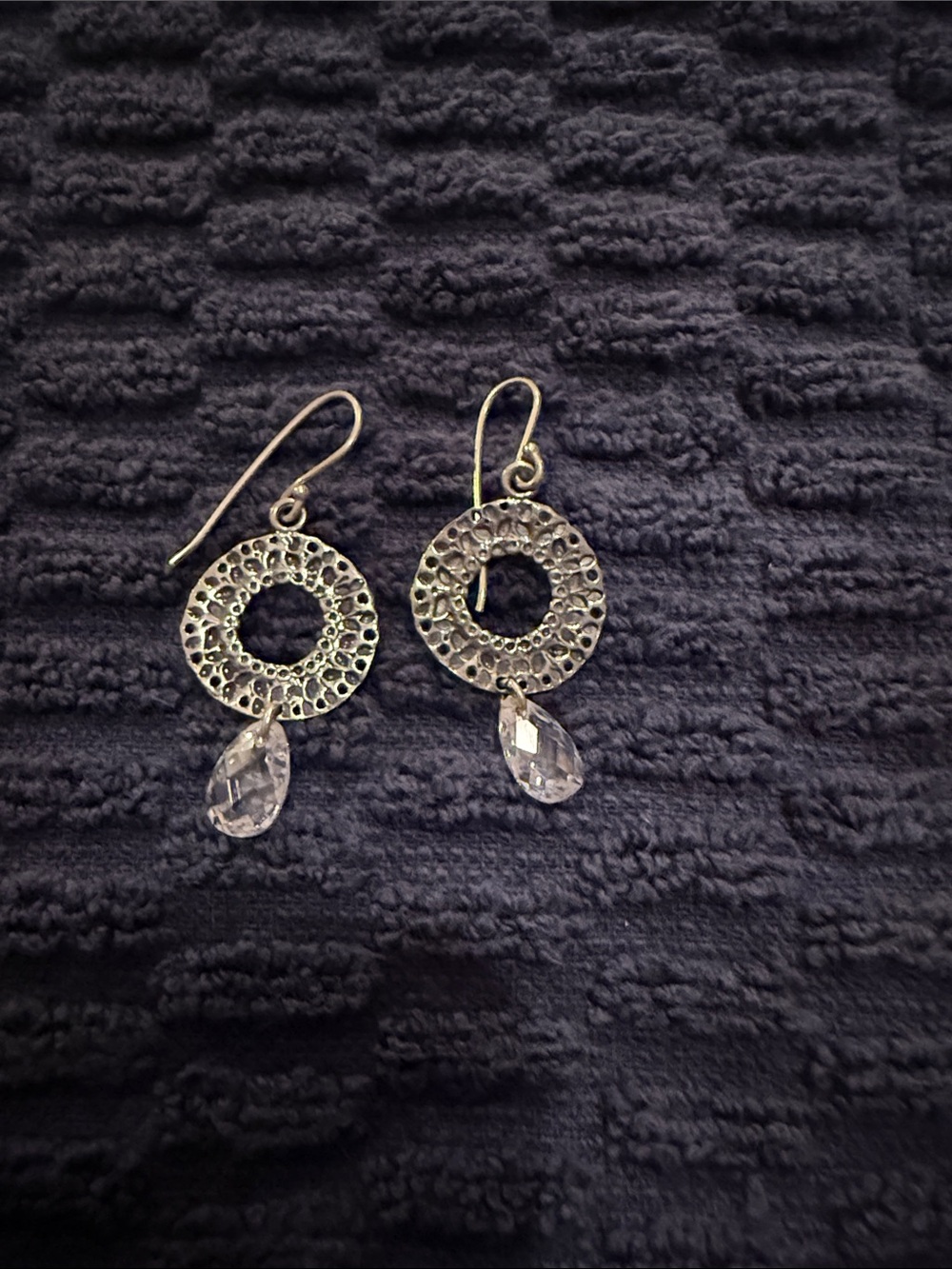 Silpada sterling Silver Circle Drop Earrings with Clear Crystal Teardrops